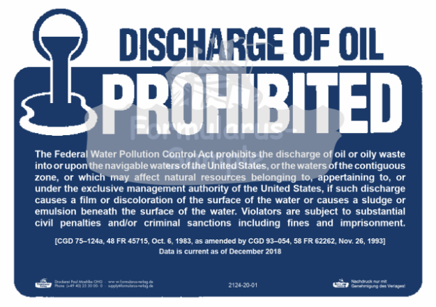 Placards Discharge of oil proh